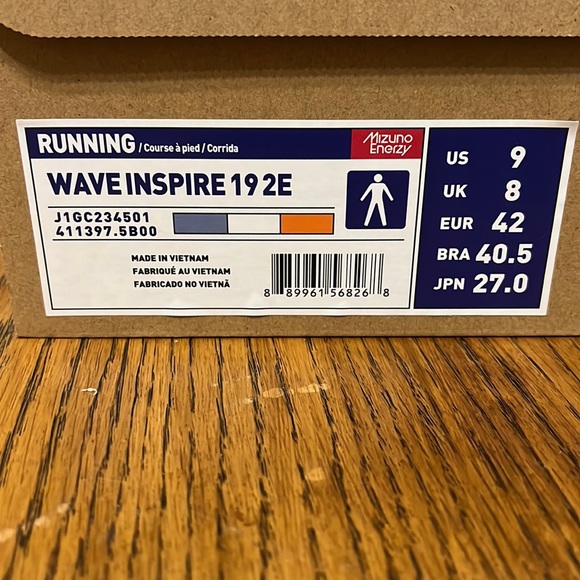 NWT Mizuno Mens 9 2E Wide Wave Inspire 19 Running Shoes in Blue/White - Picture 4 of 4